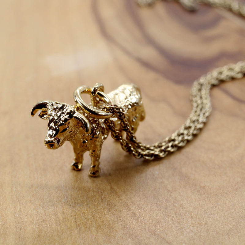 Prize Hereford or Charolais Bull Necklace in 14kt Gold Vermeil