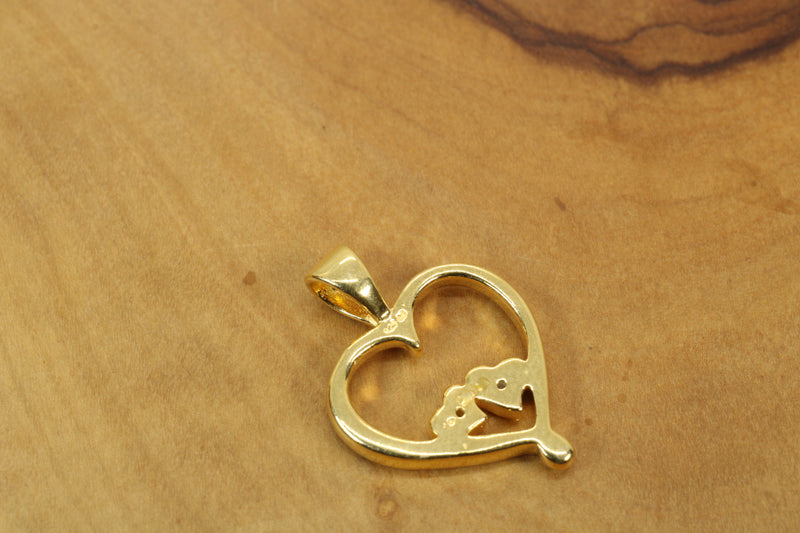 Gold Open Heart with two tiny hearts with a CZ stone in them Necklace