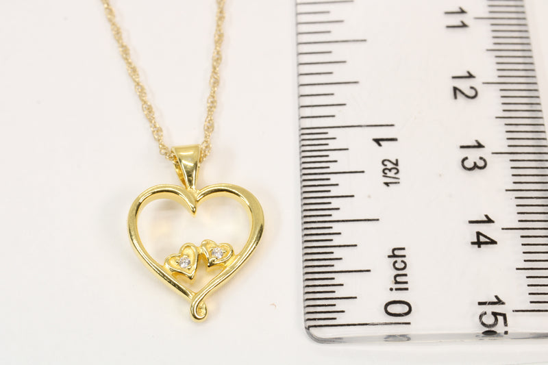 Gold Open Heart with two tiny hearts with a CZ stone in them Necklace