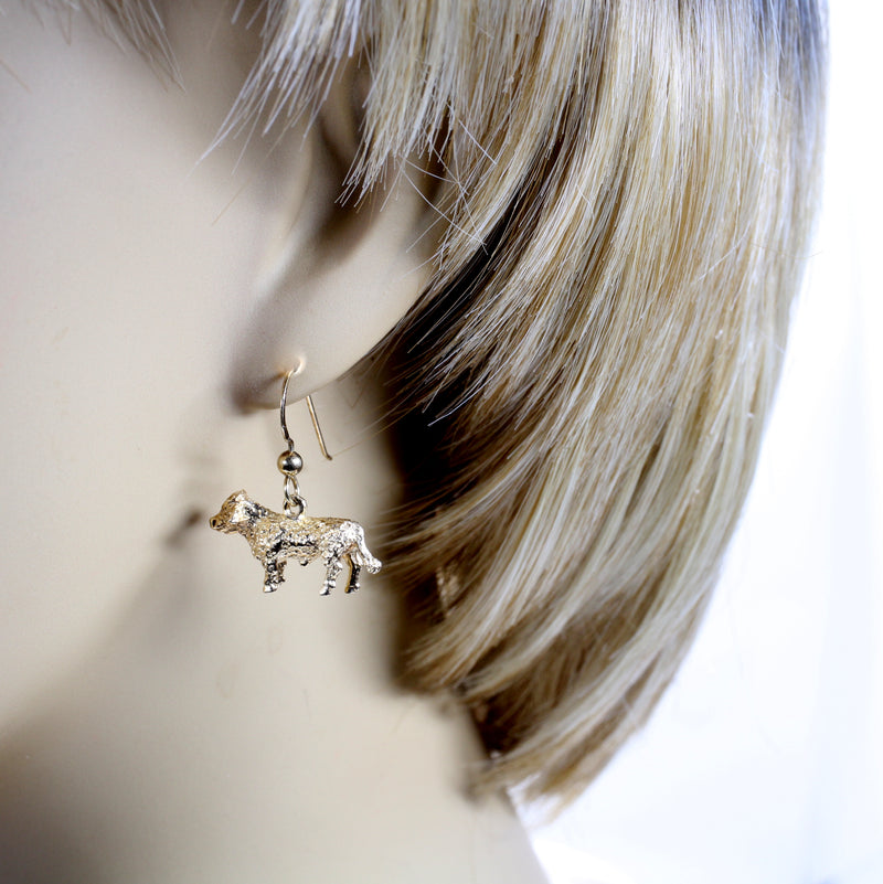 Gold Hereford Cow Dangle Earrings with 14kt Gold Vermeil Cows