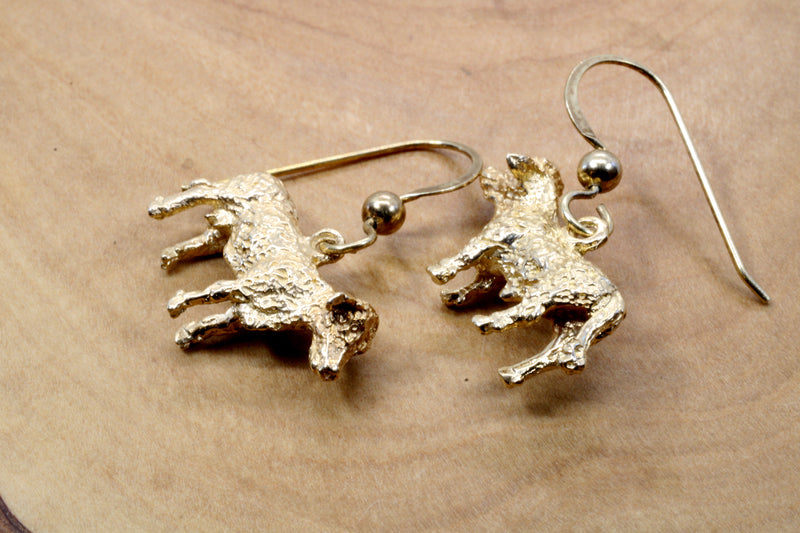 Gold Hereford Cow Dangle Earrings with 14kt Gold Vermeil Cows