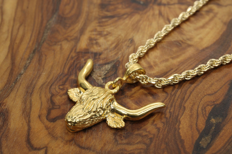 Gold Highland Cattle Necklace made in 14kt gold vermeil for Him or Her
