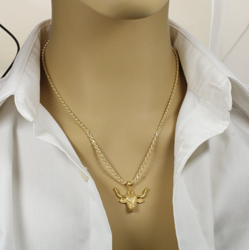 Gold Highland Cattle Necklace made in 14kt gold vermeil for Him or Her