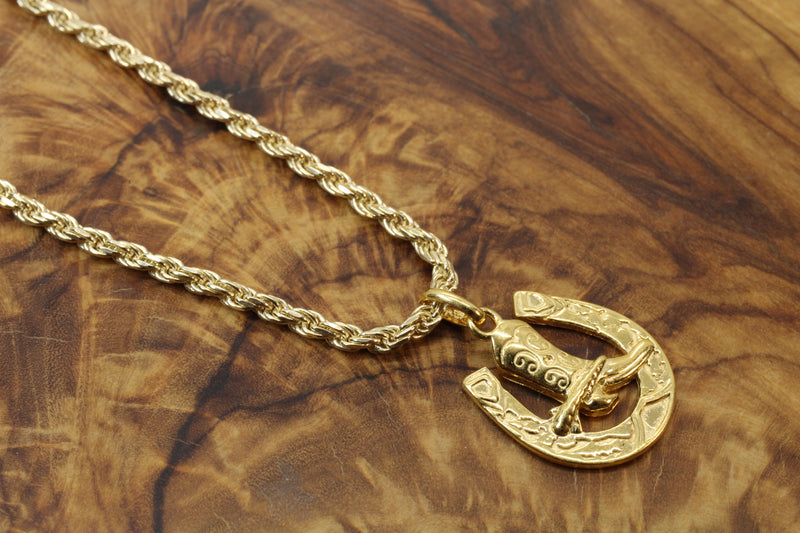 Gold Horseshoe with Boot Necklace made in 14kt gold vermeil