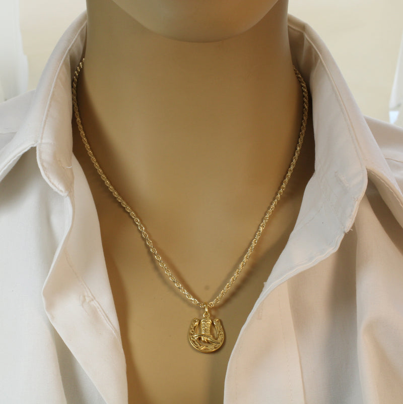 Gold Horseshoe with Boot Necklace made in 14kt gold vermeil