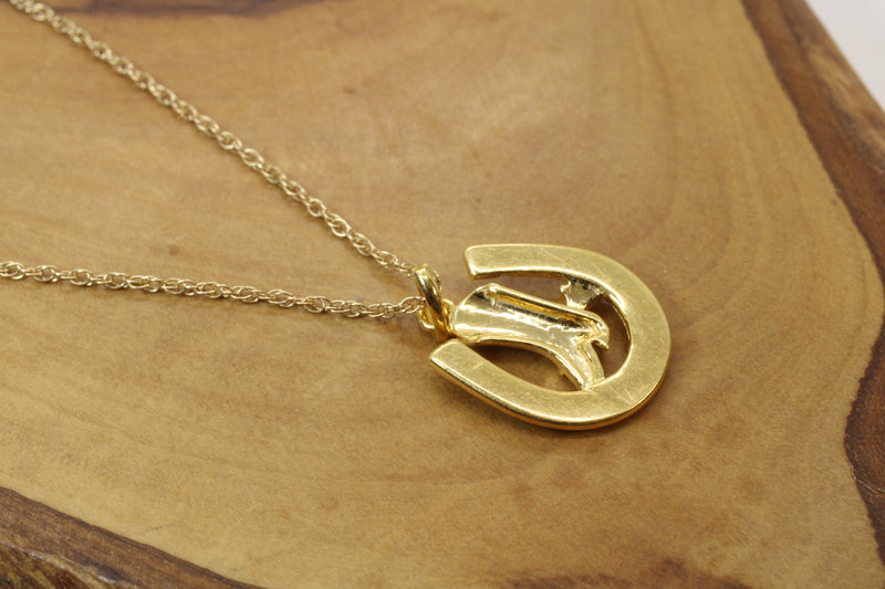 Gold Horseshoe with Boot Necklace made in 14kt gold vermeil