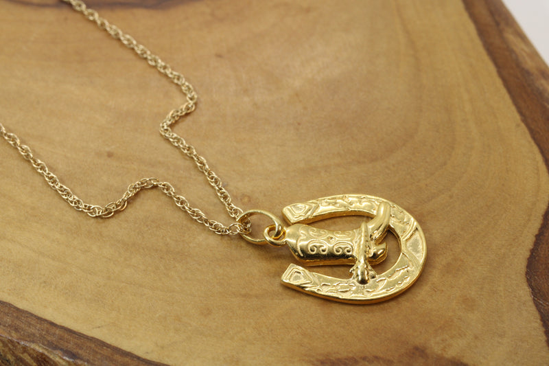 Gold Horseshoe with Boot Necklace made in 14kt gold vermeil