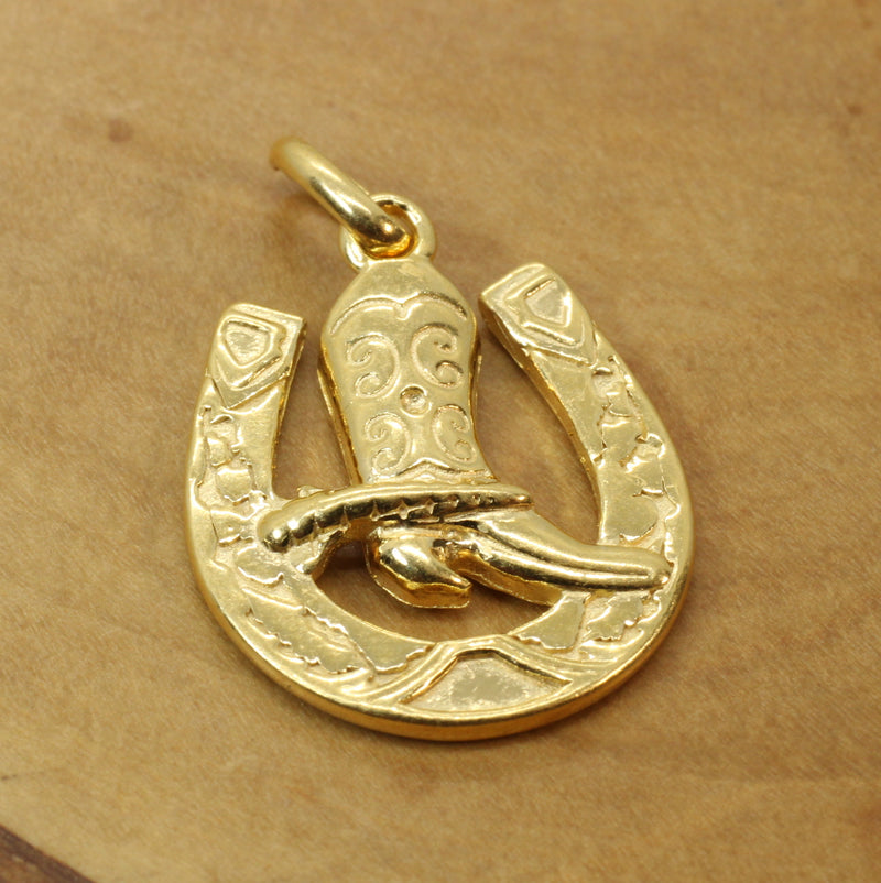 Gold Horseshoe with Boot Necklace made in 14kt gold vermeil