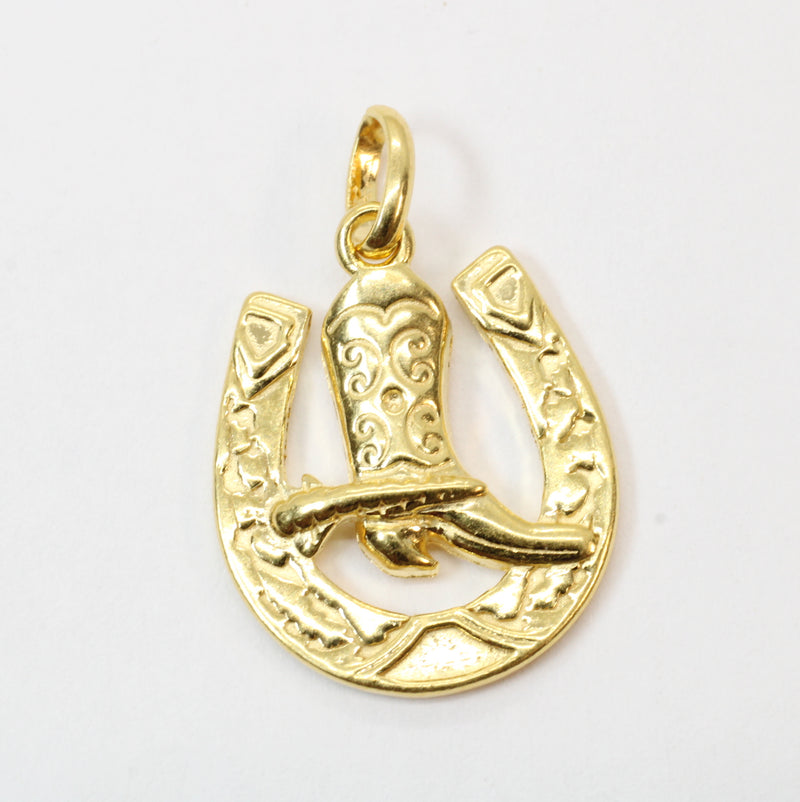 Gold Horseshoe with Boot Necklace made in 14kt gold vermeil