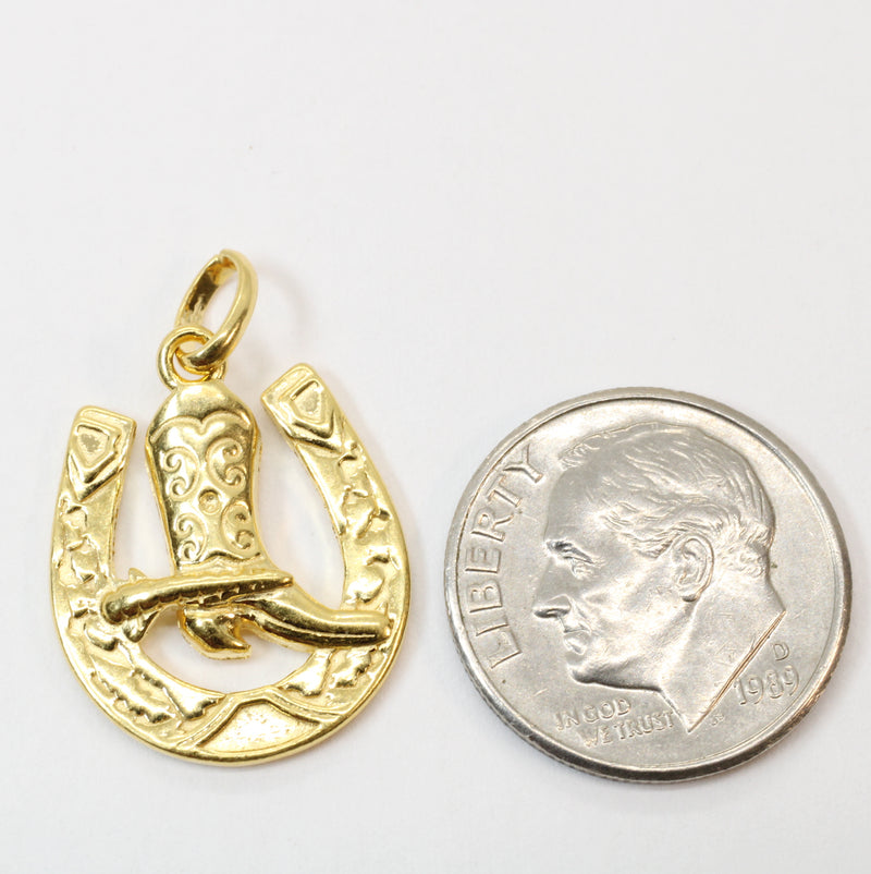 Gold Horseshoe with Boot Necklace made in 14kt gold vermeil