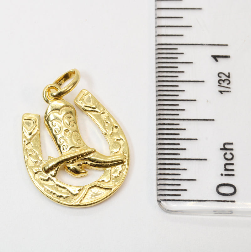Gold Horseshoe with Boot Necklace made in 14kt gold vermeil