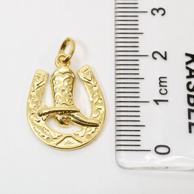 Gold Horseshoe with Boot Necklace made in 14kt gold vermeil