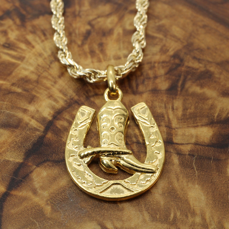 Gold Horseshoe with Boot Necklace made in 14kt gold vermeil