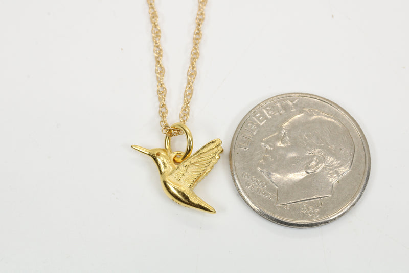 Small Gold Hummingbird Necklace for her made in gold vermeil
