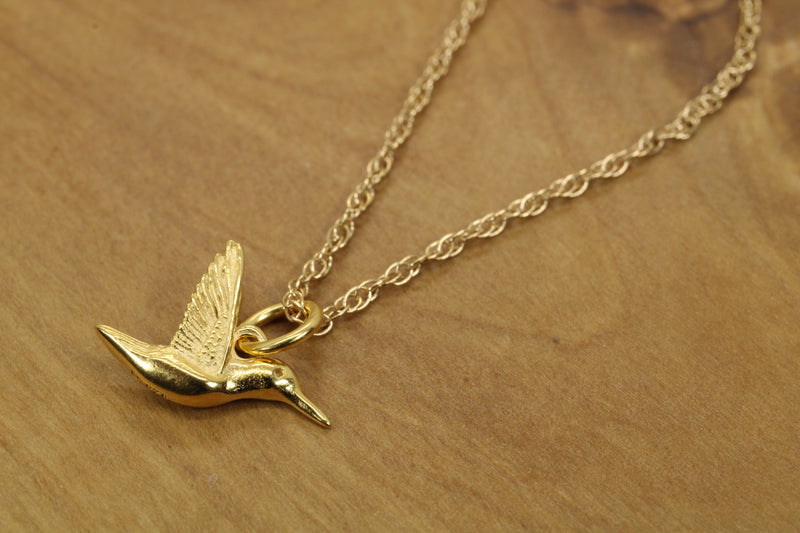 Small Gold Hummingbird Necklace for her made in gold vermeil
