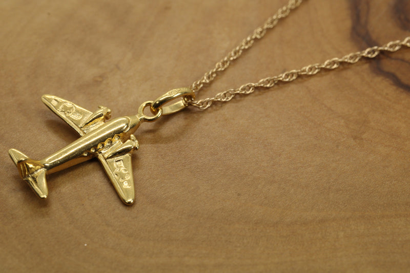 Gold Dual Prop Airplane Necklace for him or her made in gold vermeil