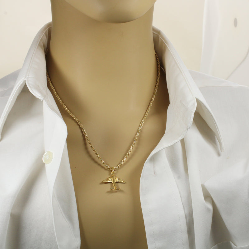 Gold Dual Prop Airplane Necklace for him or her made in gold vermeil
