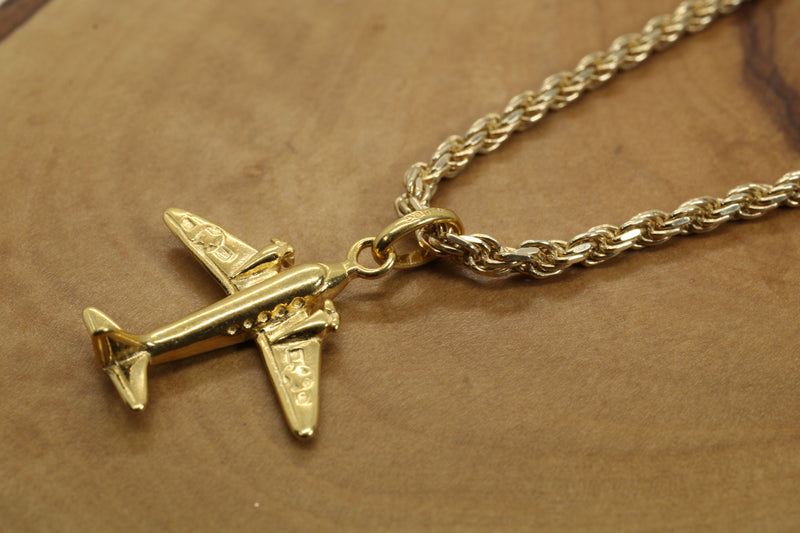 Gold Dual Prop Airplane Necklace for him or her made in gold vermeil