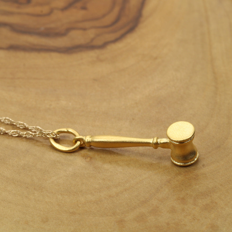 Gold Court Gavel Necklace for him or her made in 14kt gold vermeil