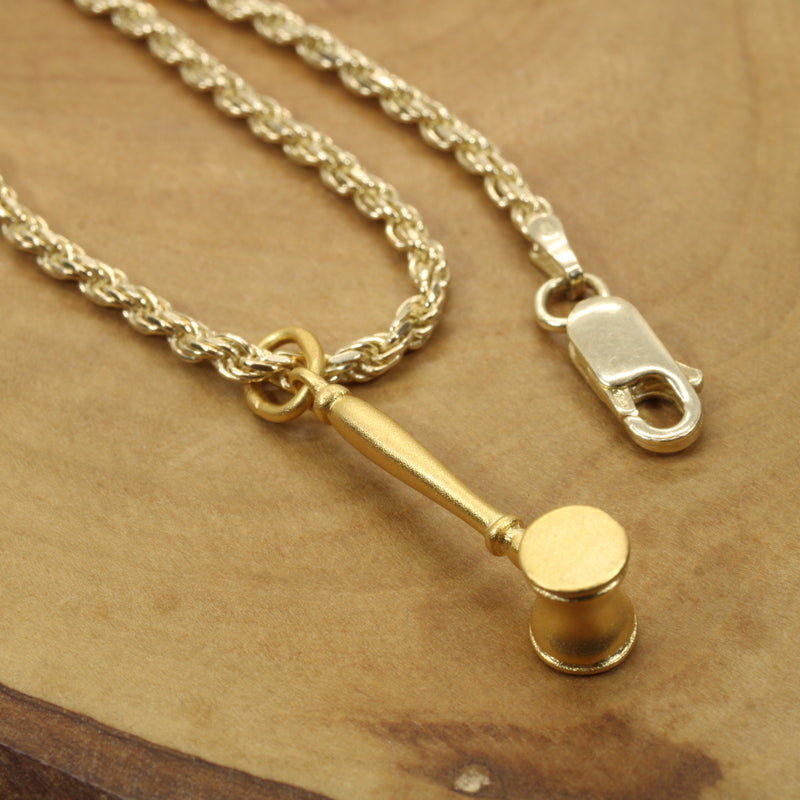 Gold Court Gavel Necklace for him or her made in 14kt gold vermeil