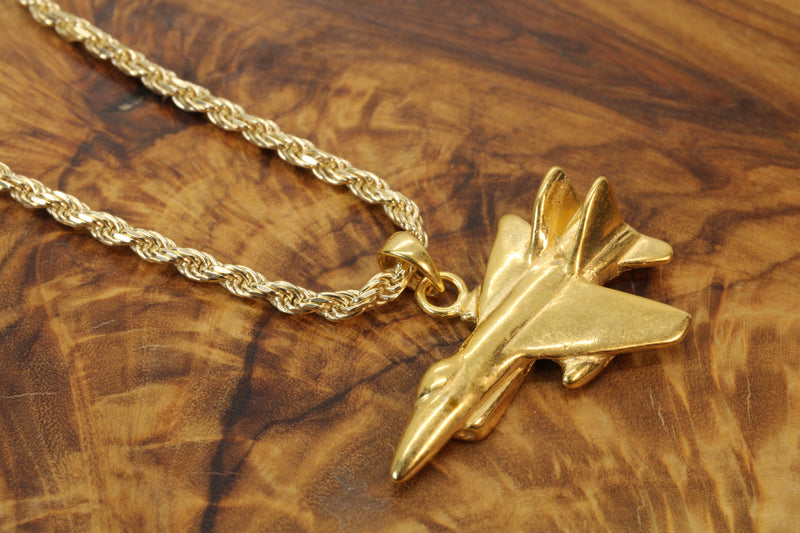 Large-Size Gold Fighter Jet Necklace made in 14kt Gold Vermeil For Him