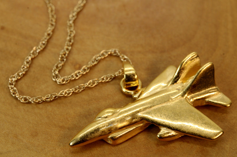 Large-Size Gold Fighter Jet Necklace made in 14kt Gold Vermeil For Him