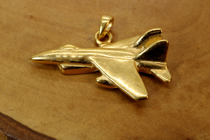 Large-Size Gold Fighter Jet Necklace made in 14kt Gold Vermeil For Him