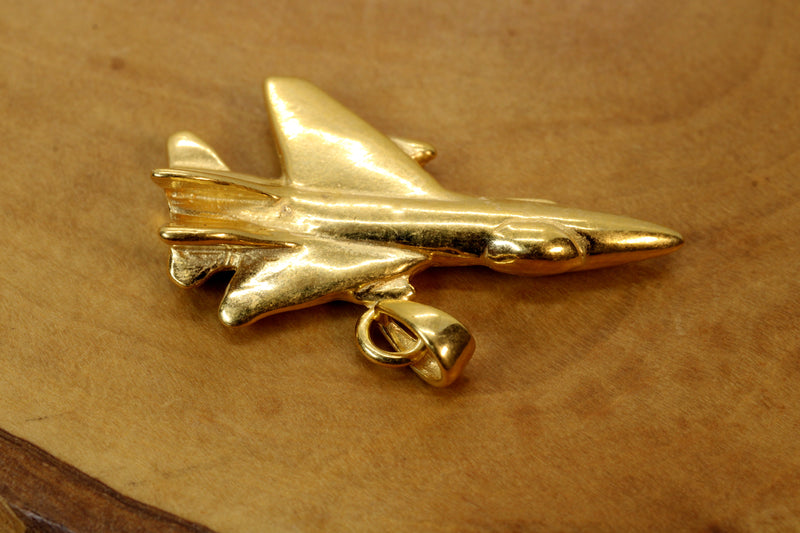Large-Size Gold Fighter Jet Necklace made in 14kt Gold Vermeil For Him
