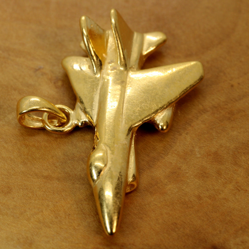 Large-Size Gold Fighter Jet Necklace made in 14kt Gold Vermeil For Him