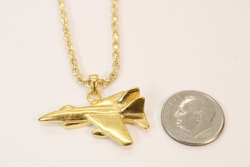Large-Size Gold Fighter Jet Necklace made in 14kt Gold Vermeil For Him