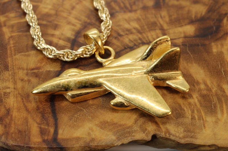 Large-Size Gold Fighter Jet Necklace made in 14kt Gold Vermeil For Him