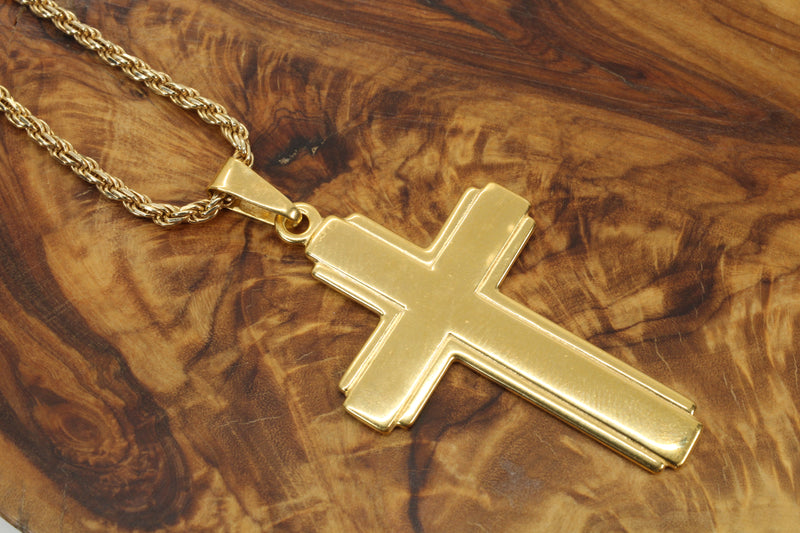Giant Gold Cross Necklace for him or her made in 14kt gold vermeil