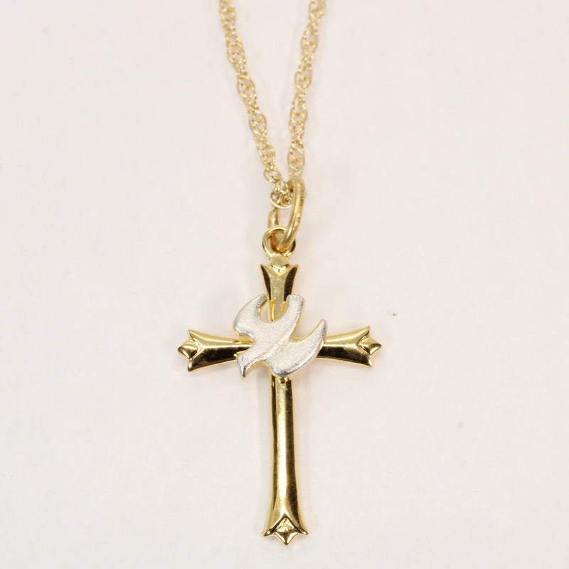 Gold Cross with a Silver Dove Necklace in a medium size made in Gold Vermeil