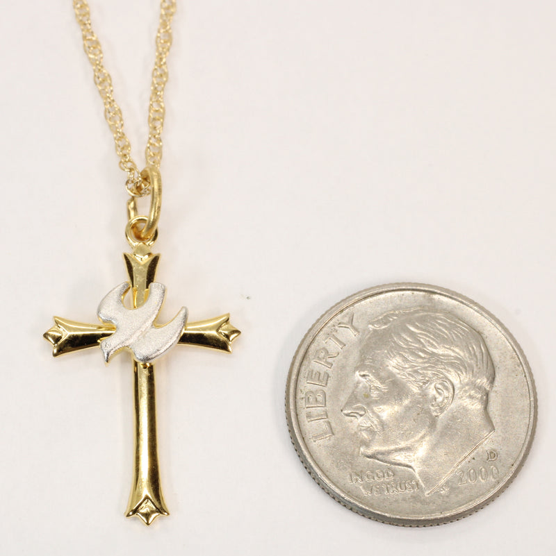 Gold Cross with a Silver Dove Necklace in a medium size made in Gold Vermeil
