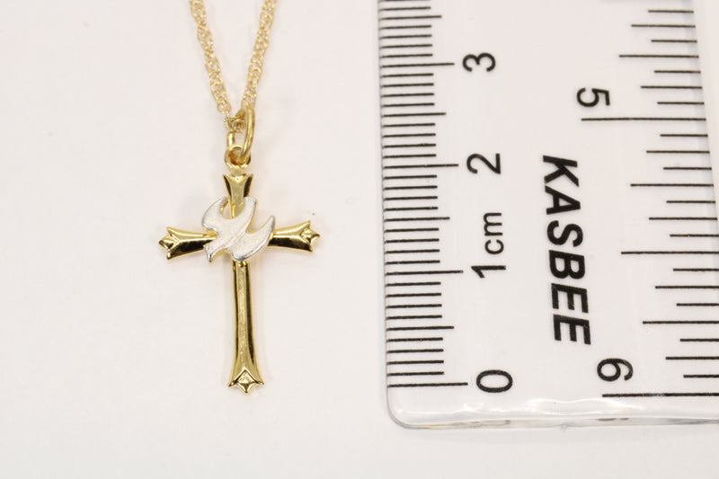 Gold Cross with a Silver Dove Necklace in a medium size made in Gold Vermeil