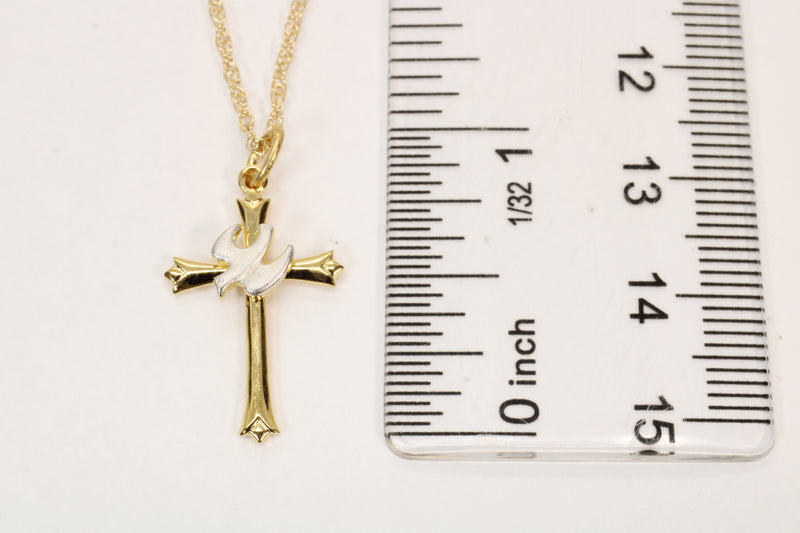 Gold Cross with a Silver Dove Necklace in a medium size made in Gold Vermeil