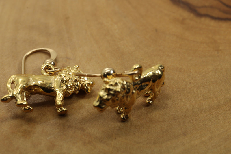 14kt Gold Vermeil Male Lion Dangle Earrings