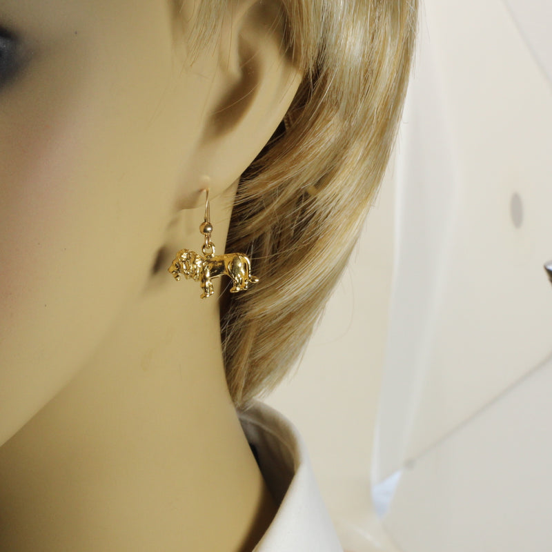 14kt Gold Vermeil Male Lion Dangle Earrings