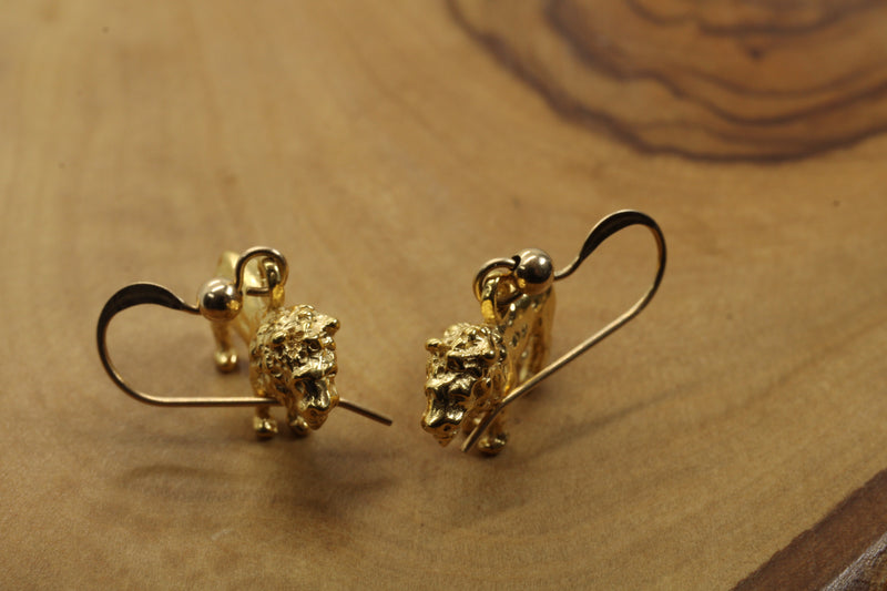 14kt Gold Vermeil Male Lion Dangle Earrings