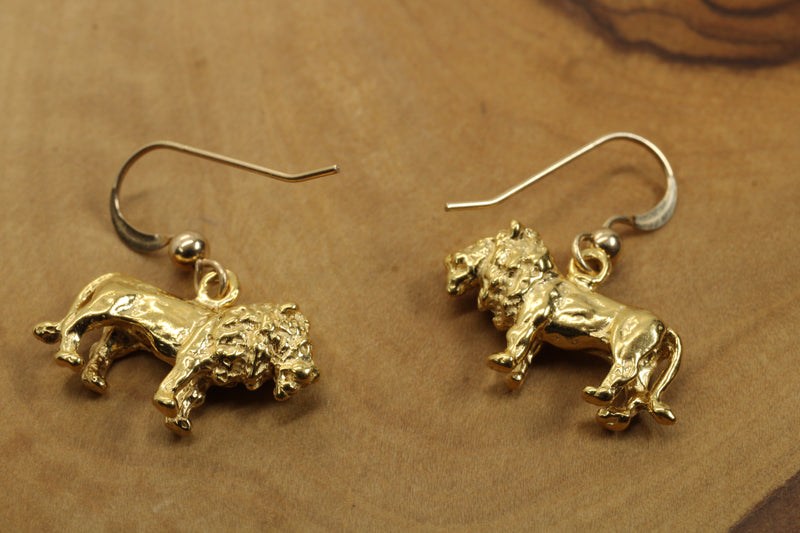 14kt Gold Vermeil Male Lion Dangle Earrings