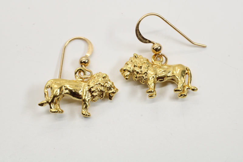 14kt Gold Vermeil Male Lion Dangle Earrings