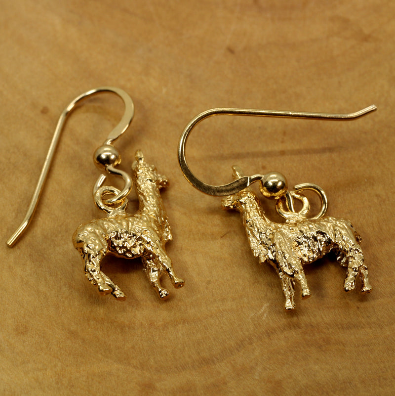 Suri Alpaca Earrings for Alpaca Rancher Gift with 14kt Gold Vermeil Alpacas