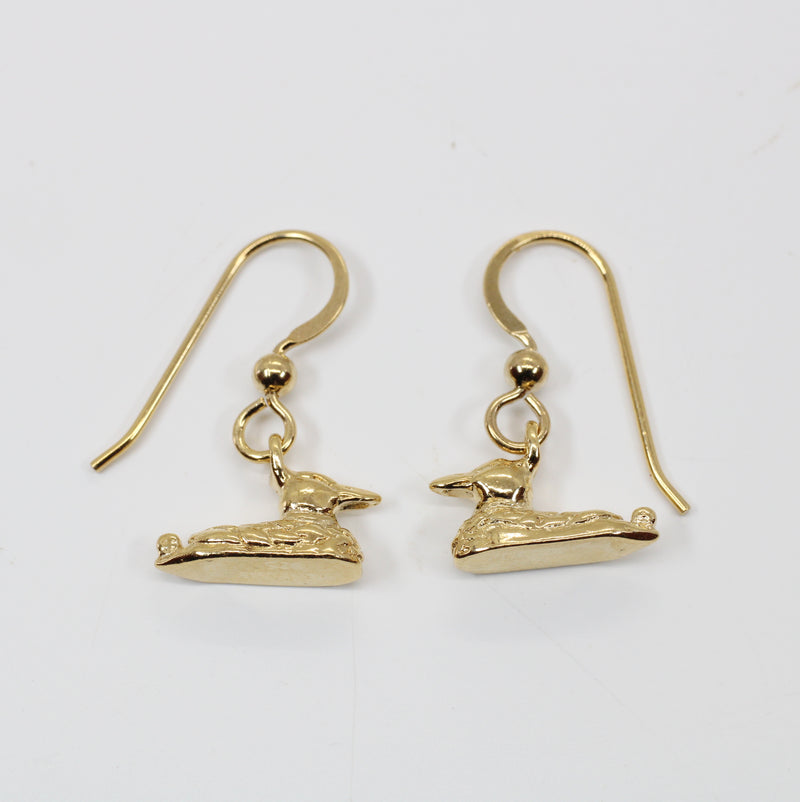 Gold Mallard Duck Dangle Earrings for her made in 14kt gold vermeil