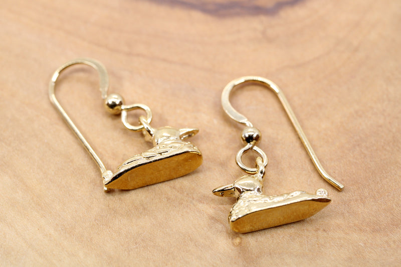 Gold Mallard Duck Dangle Earrings for her made in 14kt gold vermeil