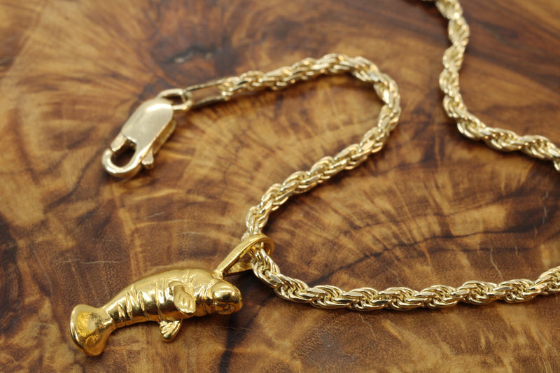Gold Manatee Necklace made in 14kt gold vermeil for him or her