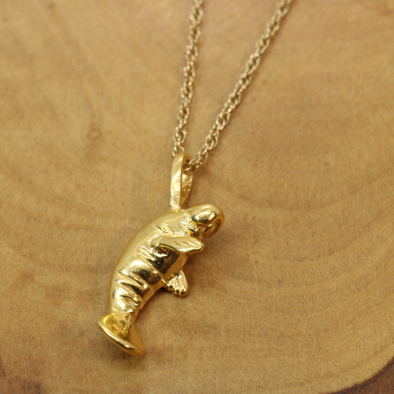 Gold Manatee Necklace made in 14kt gold vermeil for him or her