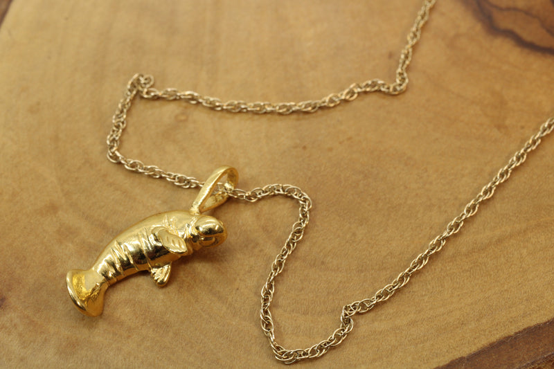 Gold Manatee Necklace made in 14kt gold vermeil for him or her