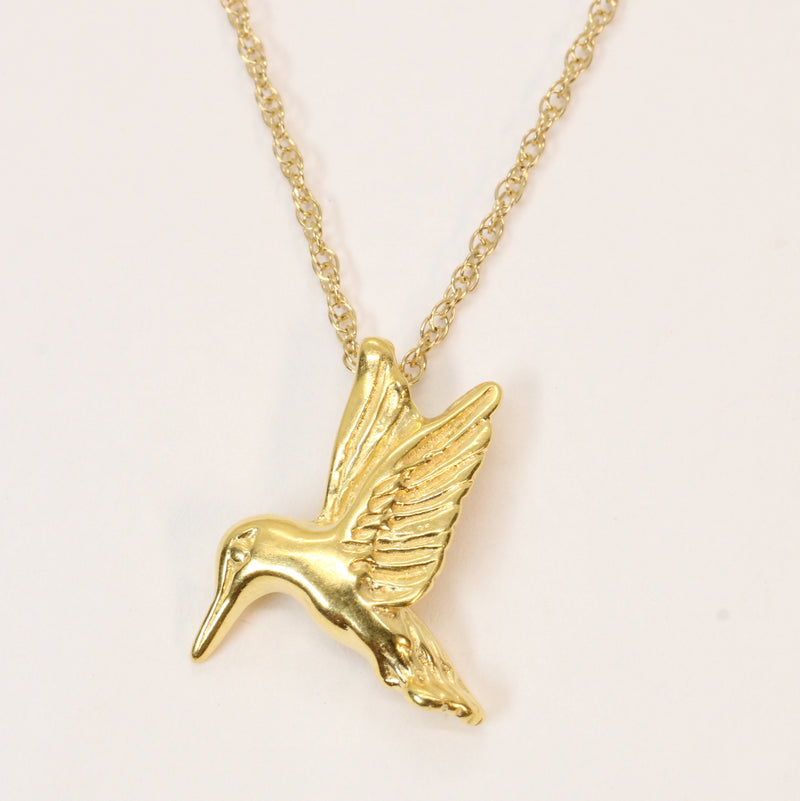 Gold Flying Hummingbird Necklace: 14kt Vermeil Bird Charm for her