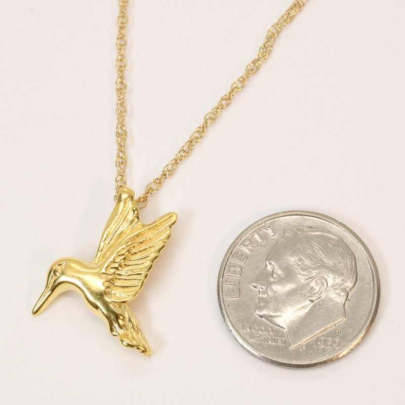 Gold Flying Hummingbird Necklace: 14kt Vermeil Bird Charm for her