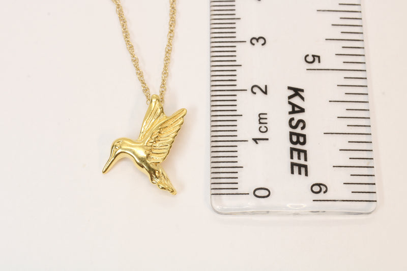 Gold Flying Hummingbird Necklace: 14kt Vermeil Bird Charm for her
